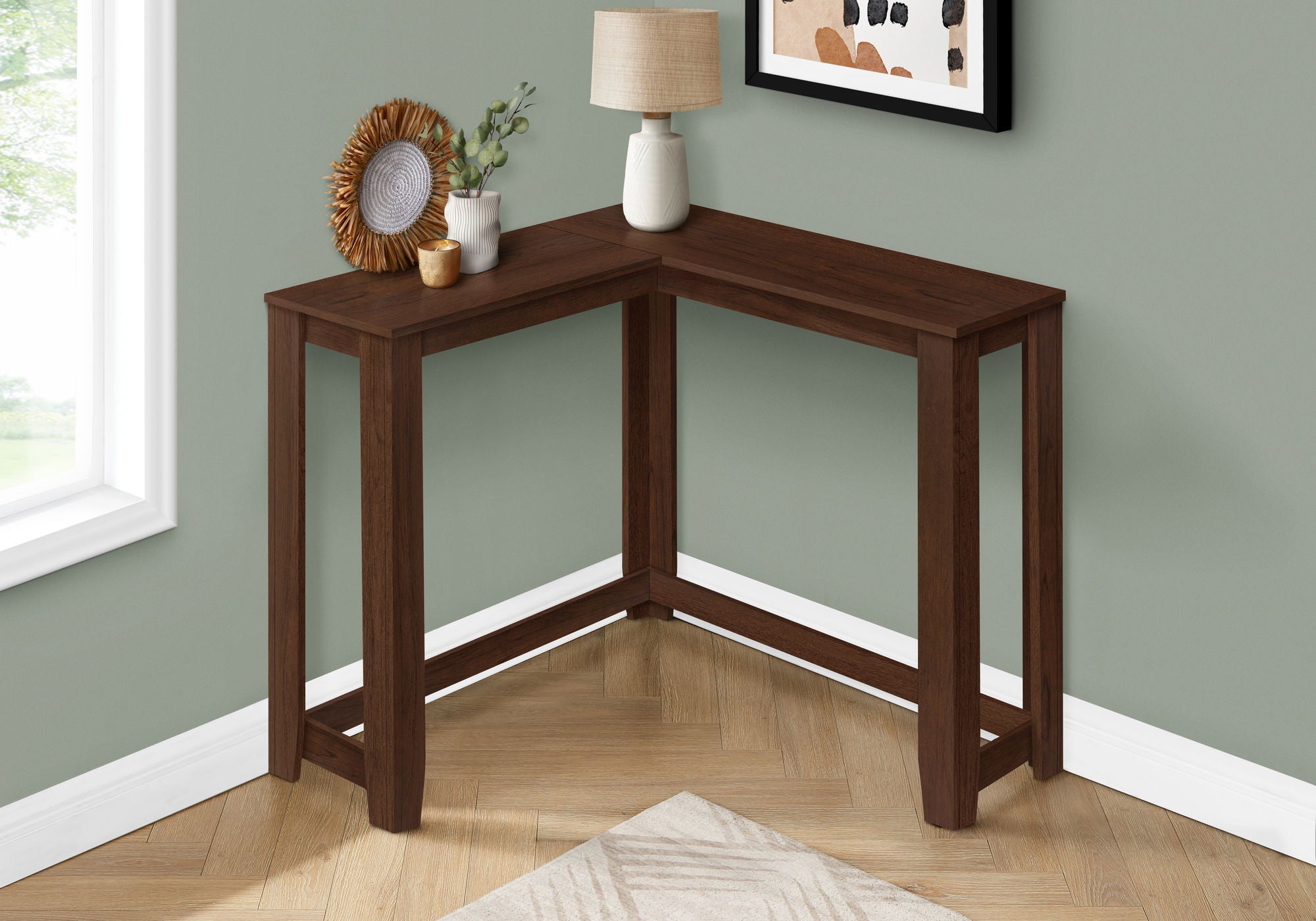 Corner Accent Console Table For Entryway, Contemporary &amp; Modern - Cherry