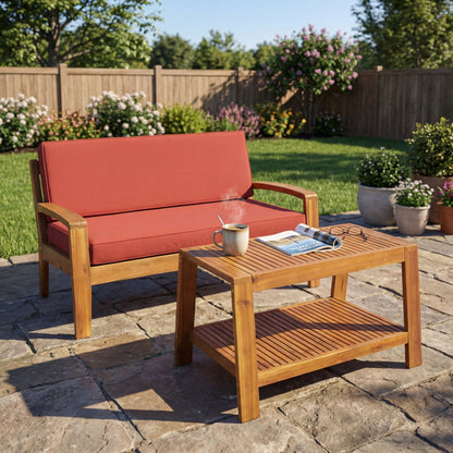 2 Piece Outdoor Conversation Set (Loveseat &amp; Coffee Table With Water-Resistant Cushions)