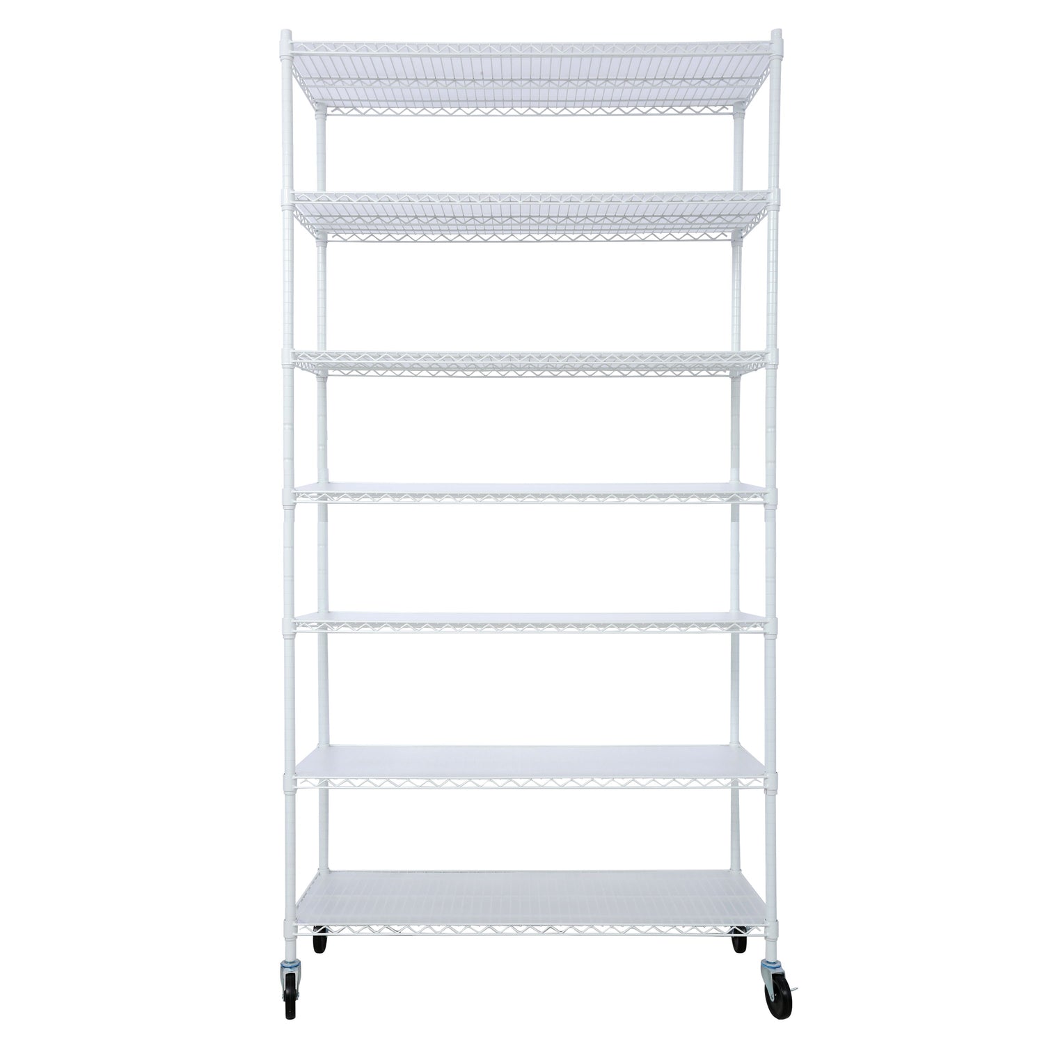 7 Tier Metal Shelf Wire Shelving Unit, 2450Lbs Heavy Duty Adjustable Storage Rack With Wheels &amp; Shelf Liners For Closet Kitchen Garage Basement Commercial Shelving
