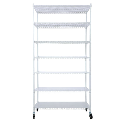 7 Tier Metal Shelf Wire Shelving Unit, 2450Lbs Heavy Duty Adjustable Storage Rack With Wheels &amp; Shelf Liners For Closet Kitchen Garage Basement Commercial Shelving