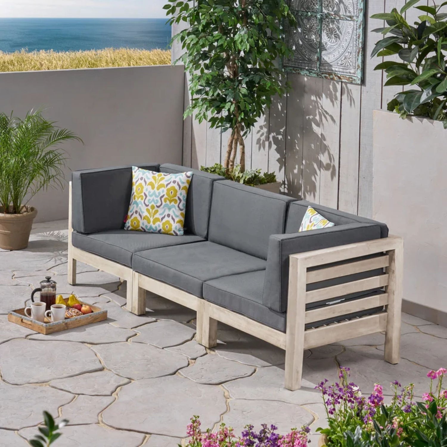 Oana - Modern 3 Piece Sofa Set With Water Resistant Cushions - Light Gray
