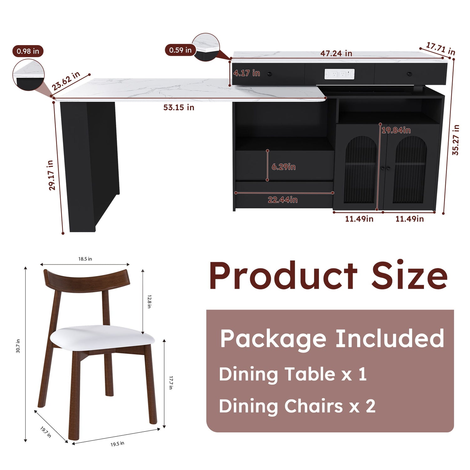 Retro Kitchen Island Set With Chairs, Extendable &amp; Rotating Table, 4 Drawers &amp; Door Cabinets