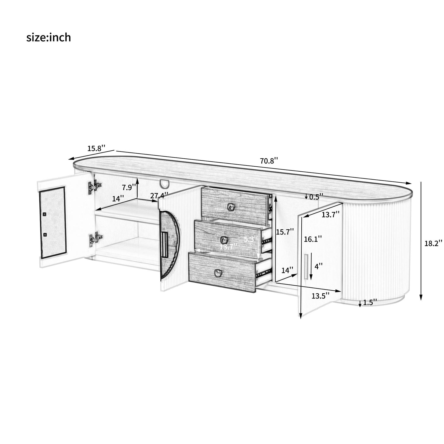 Modern Minimalist TV Stand For TVs Up To 80&quot; With 3 Drawers And 1 Shelf