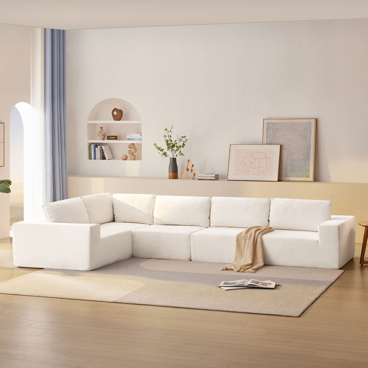 Modular Sectional With Wide Seat Free Combination L Shaped Couch Set Cloud Upholstered Minimalist Boneless Sofa