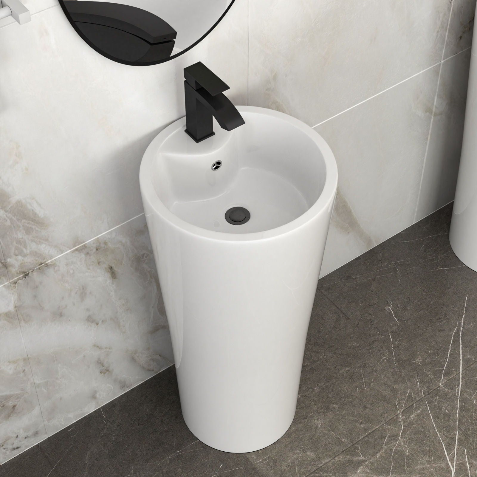 15&quot; Pedestal Sink With Space Saving Design, Smooth Non Porous Surface For Powder Rooms - White