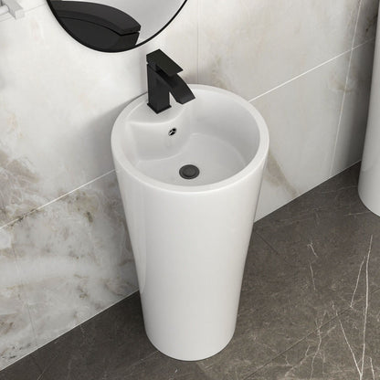 15&quot; Pedestal Sink With Space Saving Design, Smooth Non Porous Surface For Powder Rooms - White