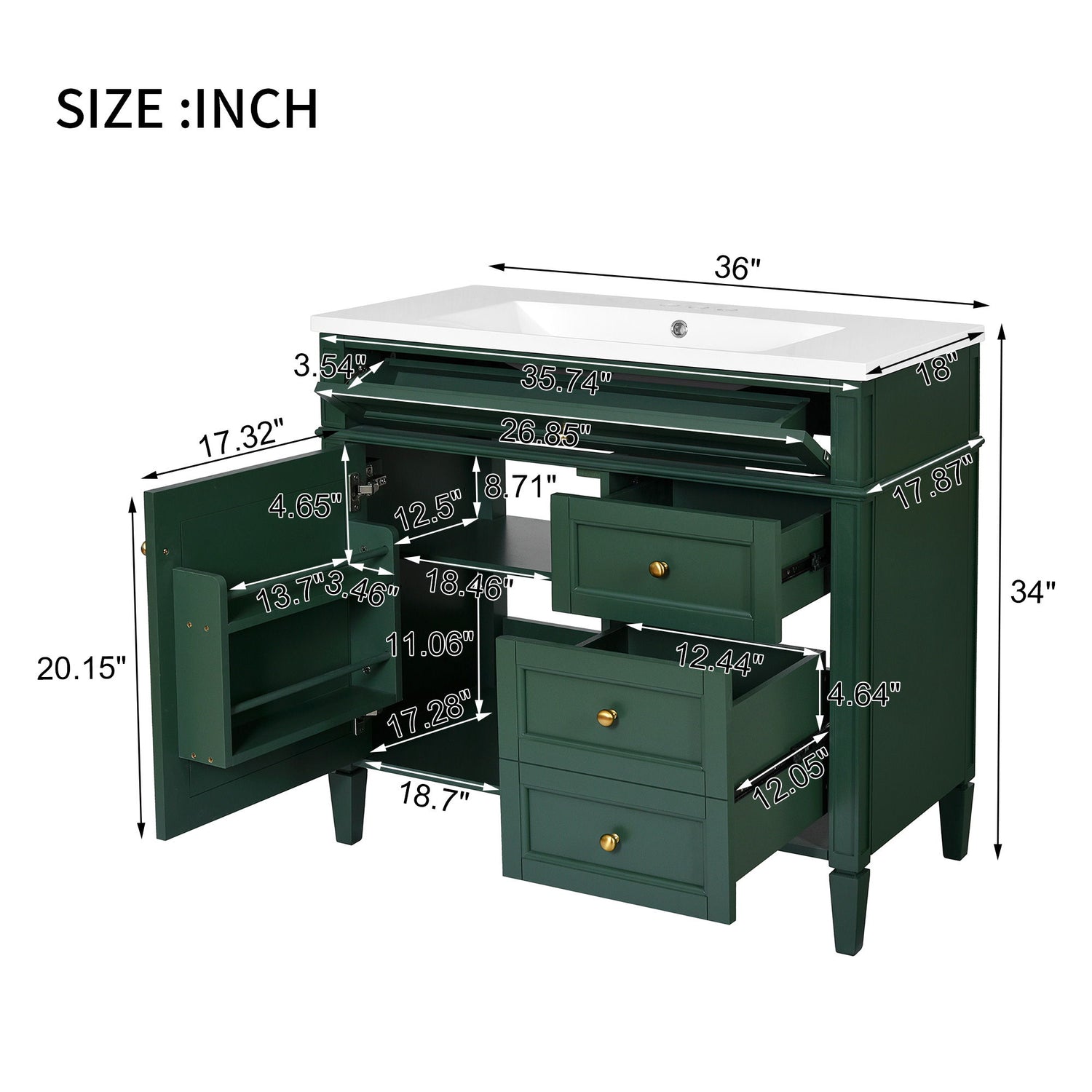 Bathroom Vanity &amp; Top Sink, Modern Bathroom Storage Cabinet With 2 Drawers And A Tip-Out Drawer
