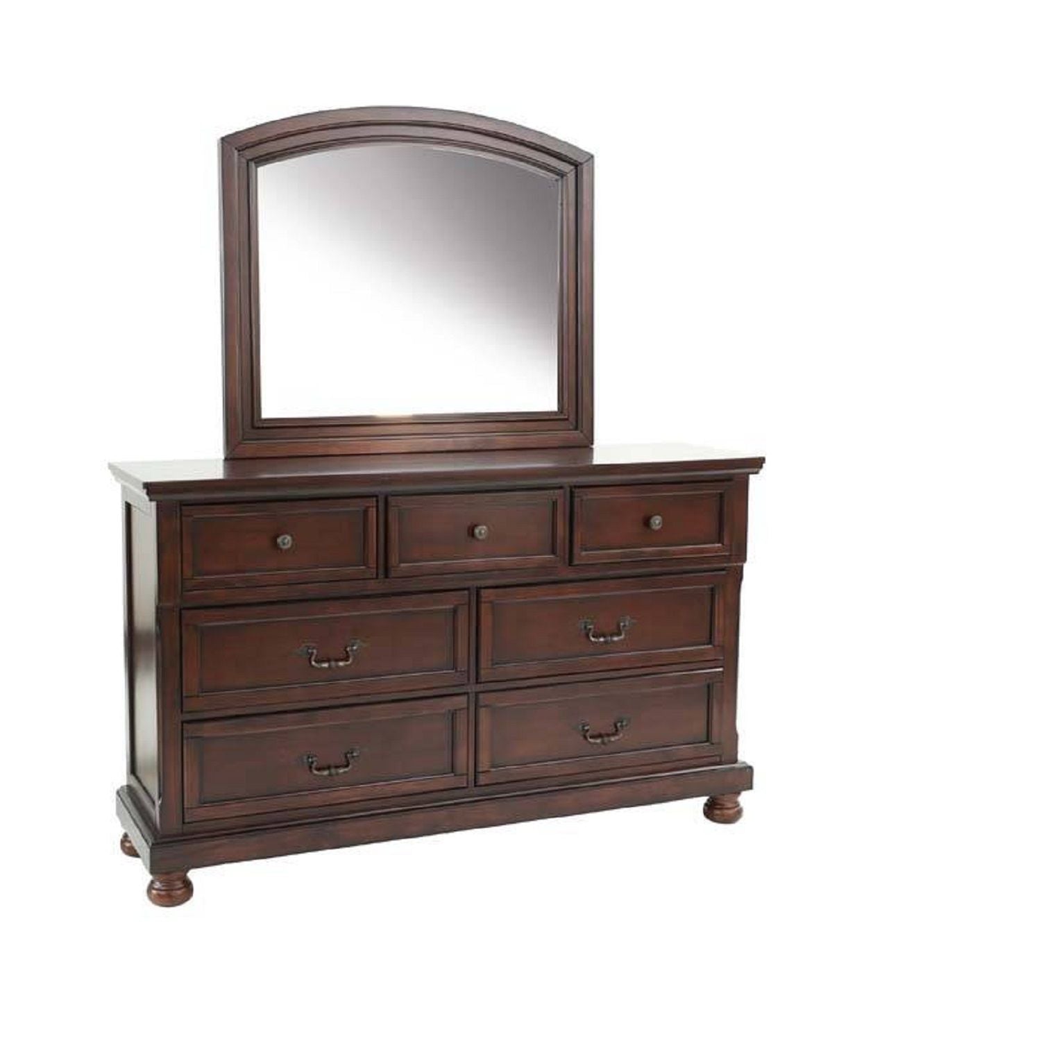 Dresser With 3 Small &amp; 4 Large Drawers, Round Knobs, Bedroom Furniture - Cherry