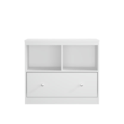 Toy Storage Organizer With Large Drawer And Low Bookshelf For Nursery &amp; Playroom - White