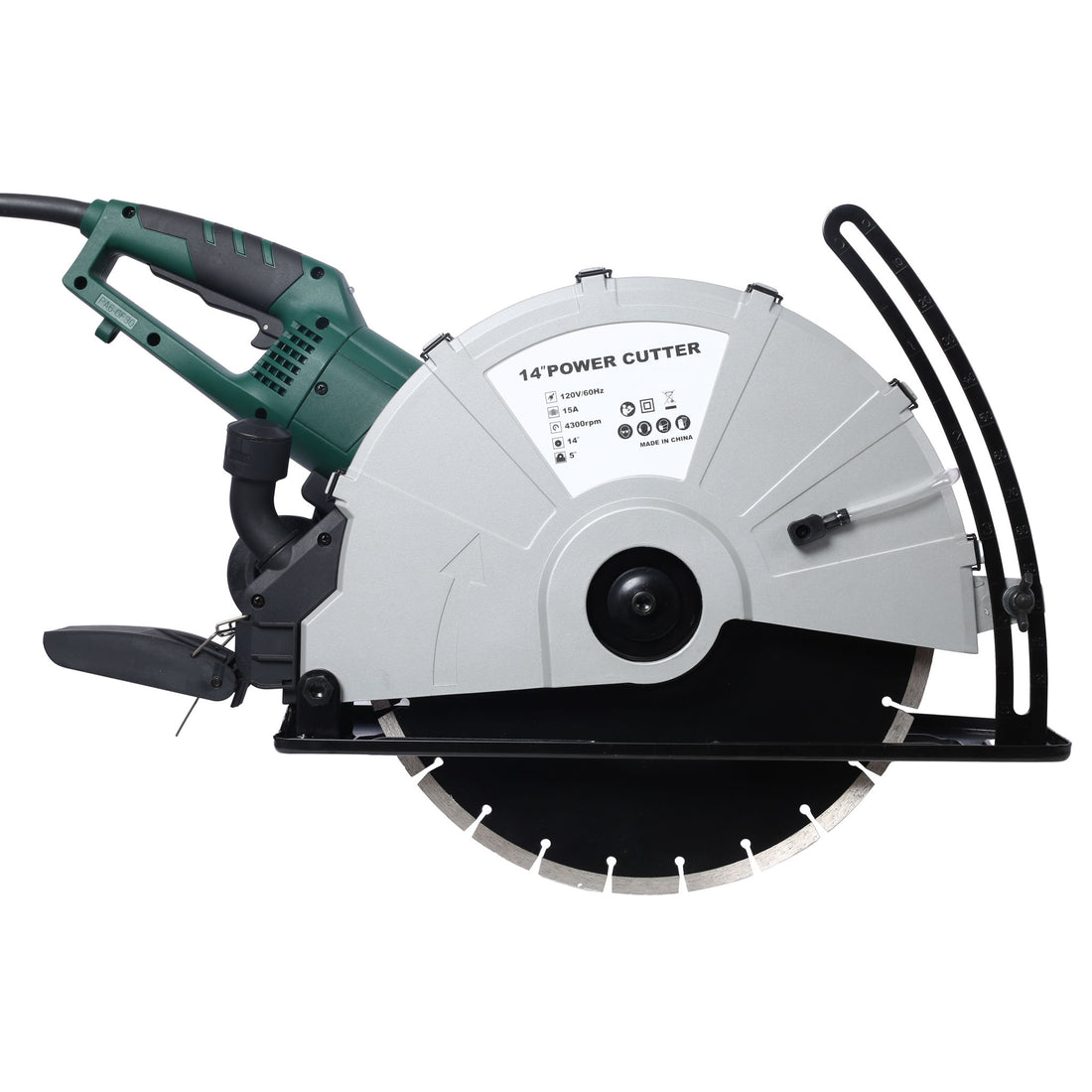 Portable Electric Corded Circular Concrete Saw 14&quot; Wet / Dry Cutter 2600W Green Steel With Water Line &amp; Guide Roller - Green