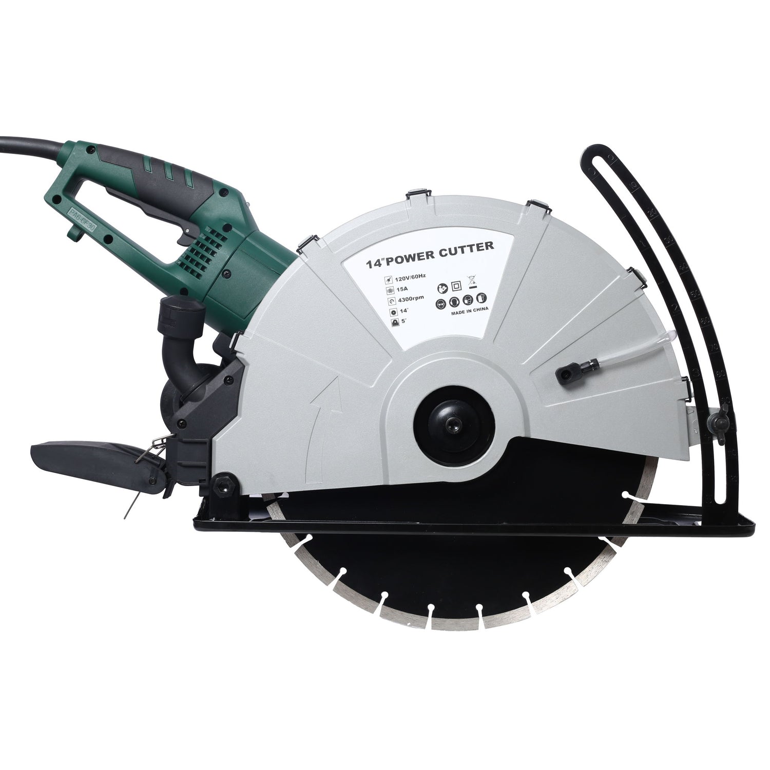 Portable Electric Corded Circular Concrete Saw 14&quot; Wet / Dry Cutter 2600W Green Steel With Water Line &amp; Guide Roller - Green