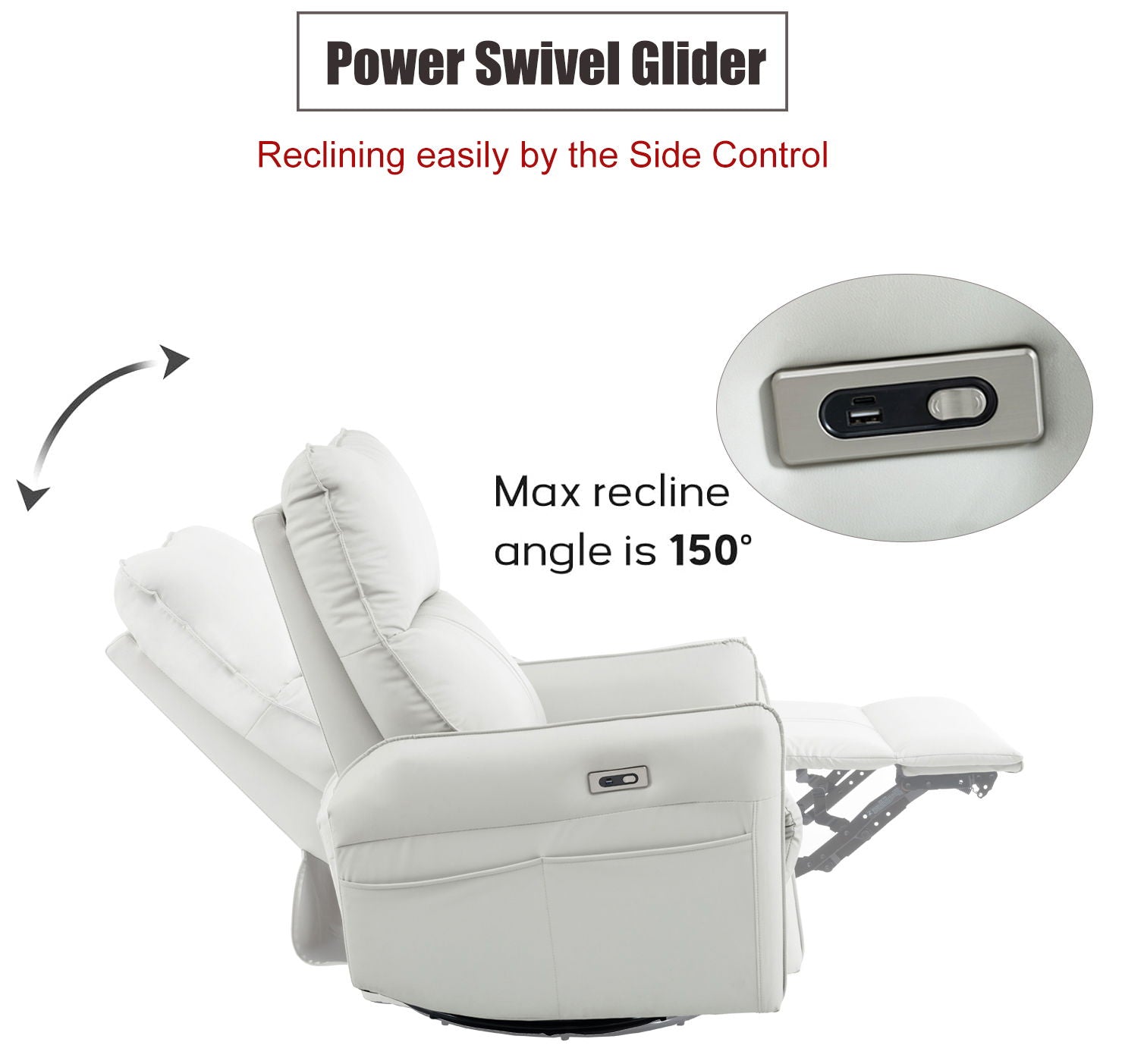 29.92&quot; 270 Power Swivel Rocker Recliner Chair, Electric Glider Reclining Sofa With USB Ports, Power Swivel Glider, Rocking Chair Nursery Recliners For Living Room Bedroom