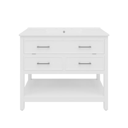 Bathroom Vanity With Ceramic Sink, Tip Out Tray &amp; 2 Full Extension Drawers