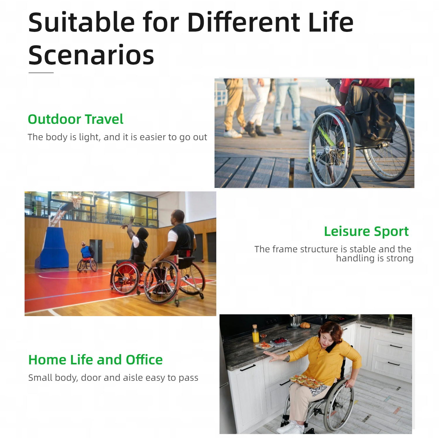 Premium Lightweight Foldable Sport Wheelchair All Body Sturdy &amp; Comfortable 250Lbs Capacity Easy Folding 24&quot; Sports Tires Perfect For Outdoor - Black / Green