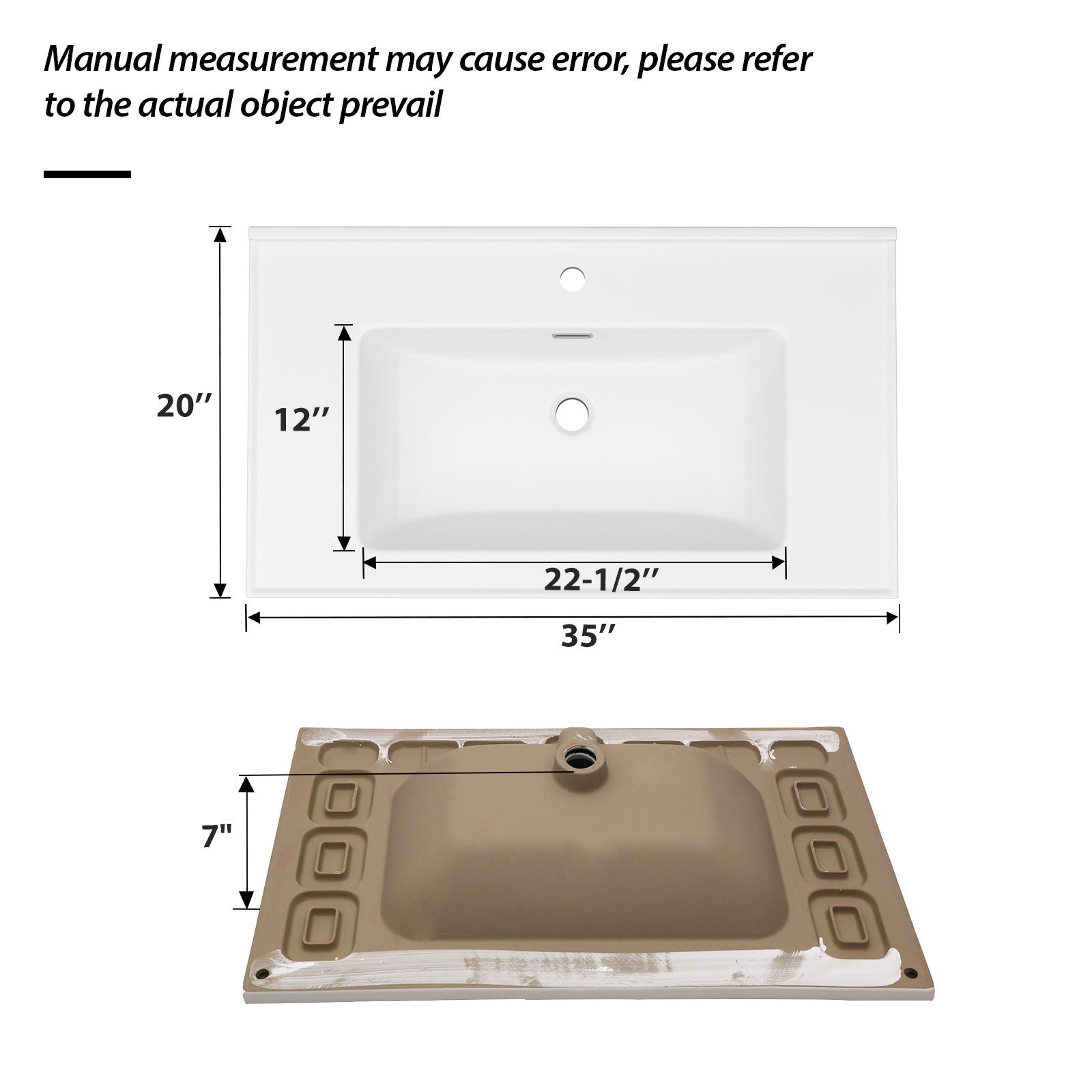 Rectangular Single Vanity Top With 1 Faucet Hole And Overflow, 35&quot; X 20&quot;, Sink Only - White