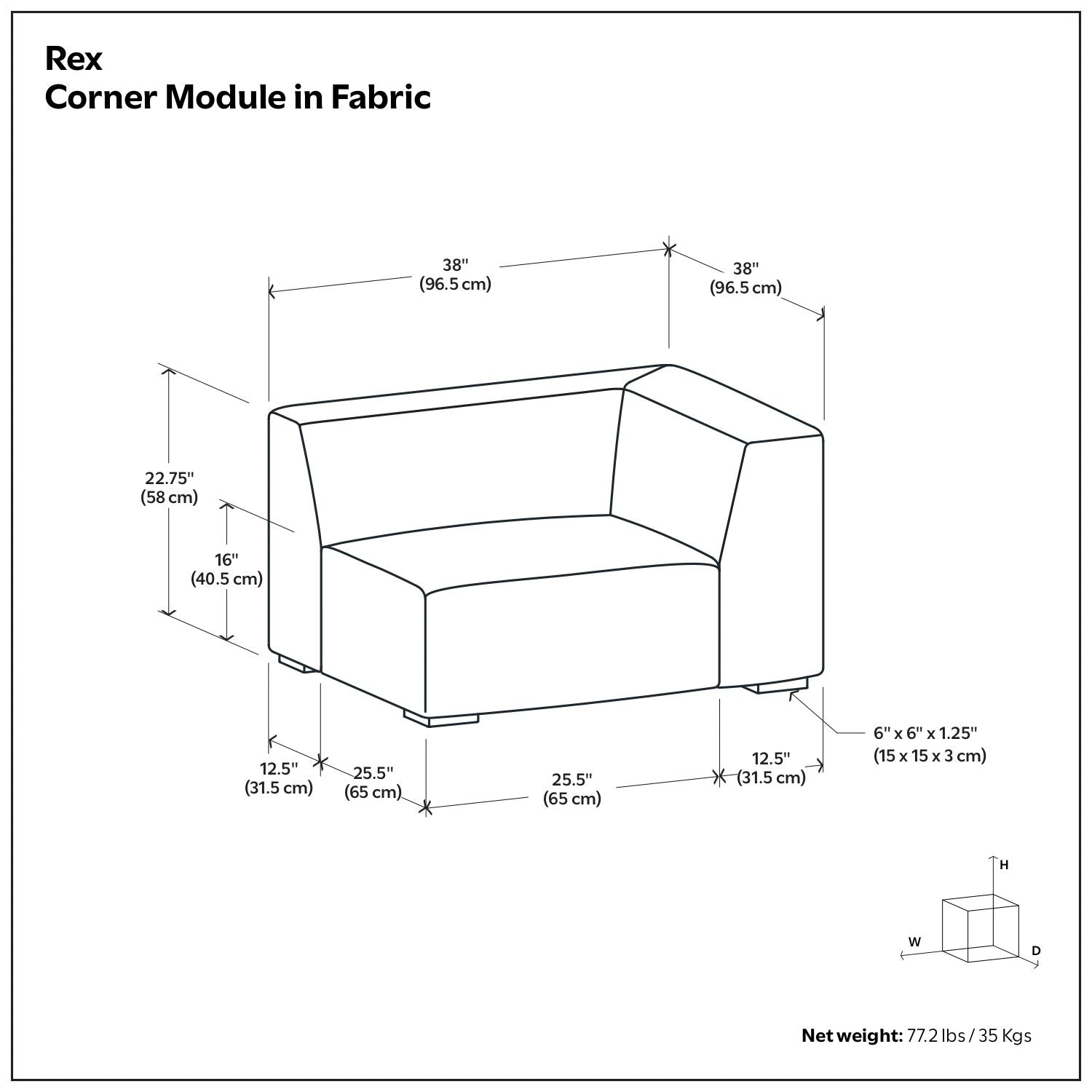 Rex - Corner Sofa Module - Gray