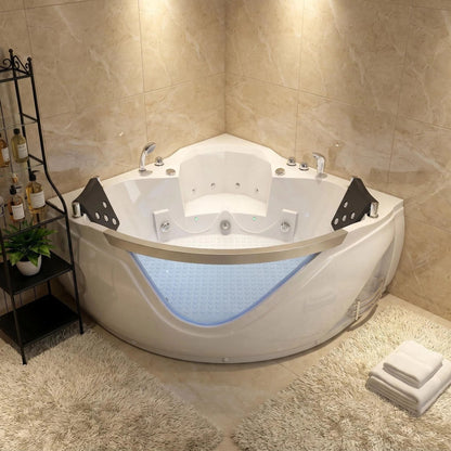 Xavier - Double Corner Massage Bathtub, Equipped &amp; Gfci Plug And Ul Certified Water Pump, Upc Certified Drain - Milk White