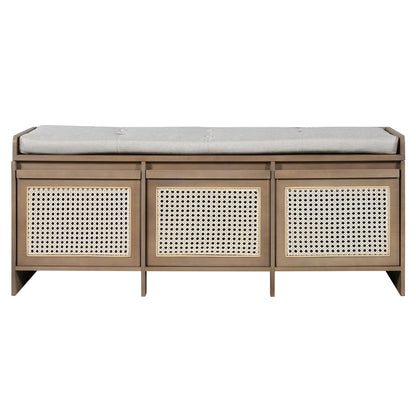 Entryway Shoe Bench With Drawers &amp; Button Tufted Cushion