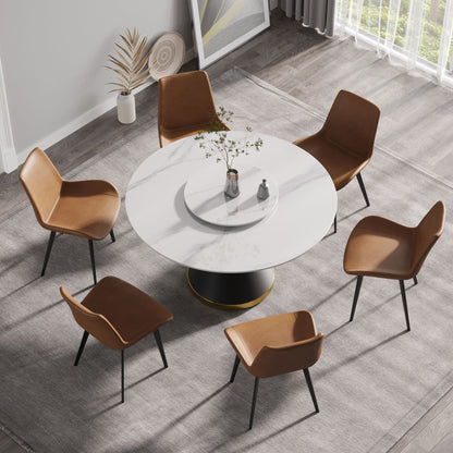 53&quot; Modern Artificial Stone Round Carbon Steel Base Dining Table, Can Accommodate 6 People, Artificial Stone Turntable - White / Black