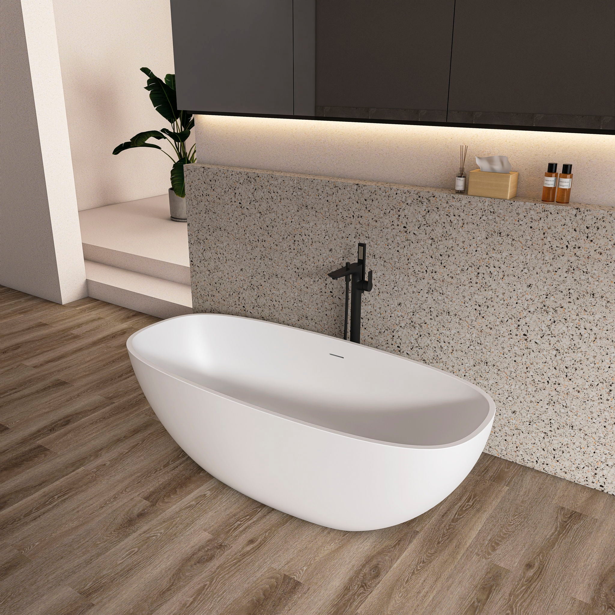 Soaking Bathtub, Freestanding, Solid Surface - Matte White