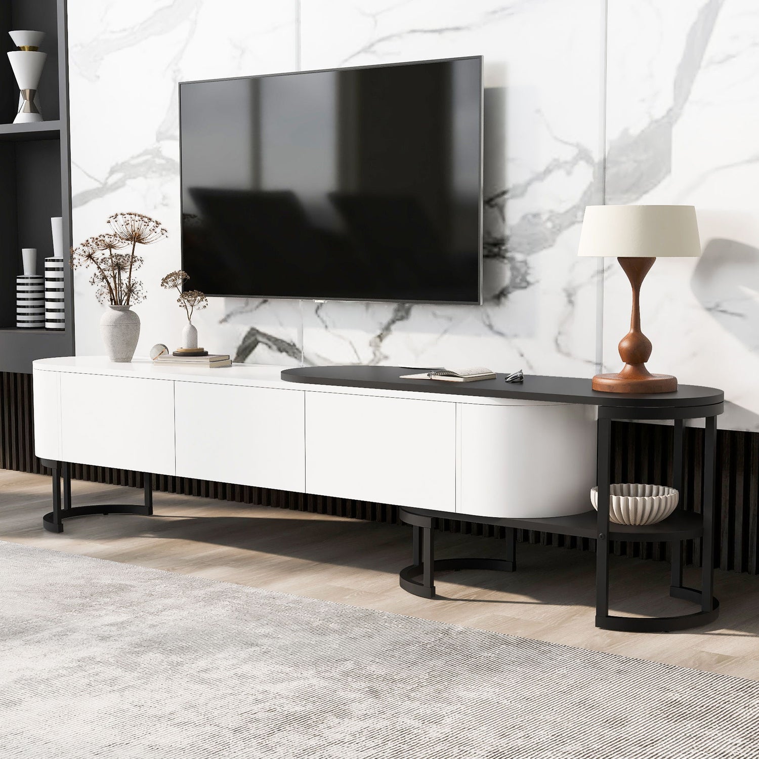Modern Extendable TV Stand For TVs Up To 75&quot;, Entertainment Center Media Console With 3 Drawers, Metal Adjustable Legs For Living Room