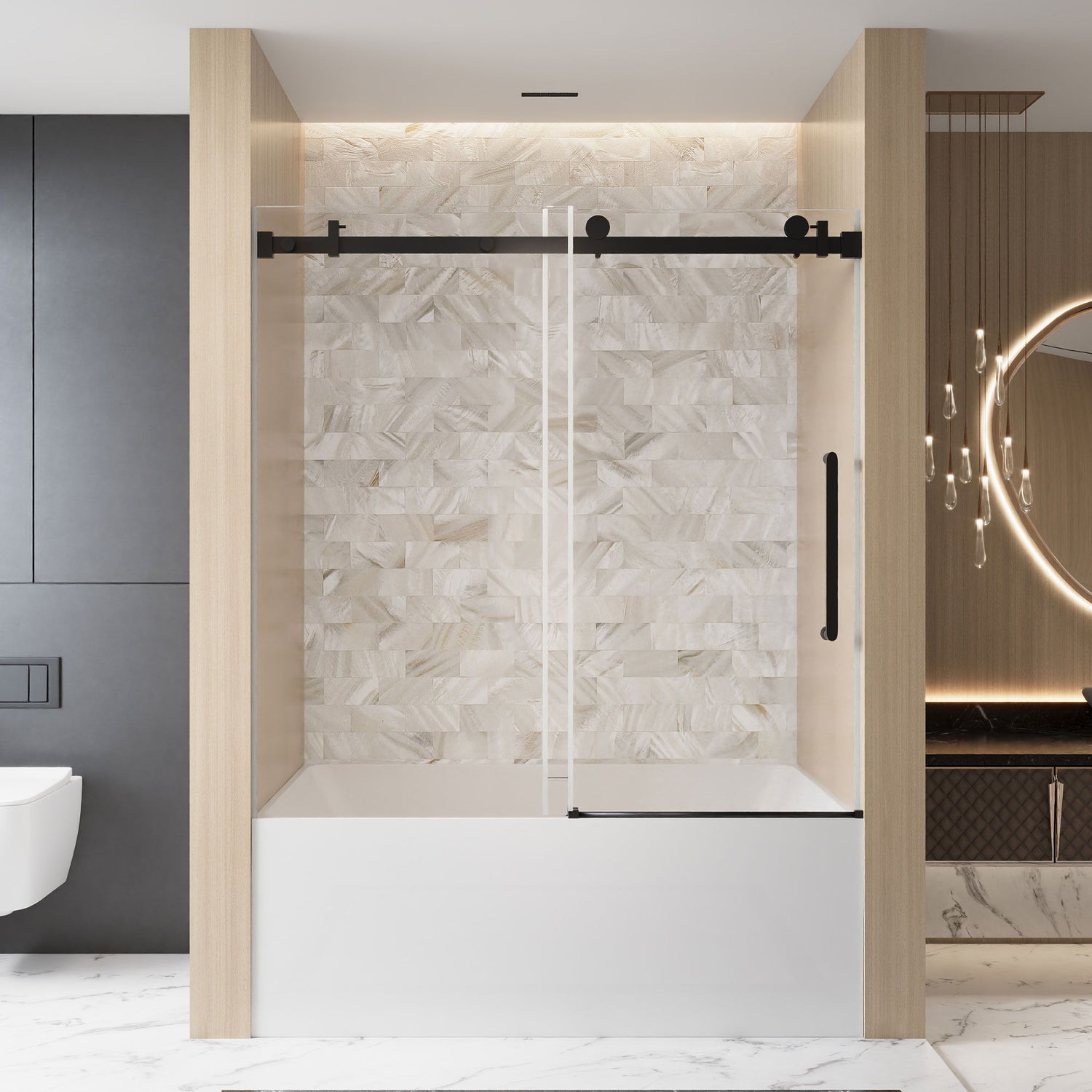Frameless Single Sliding Shower Door, Square Tube Track