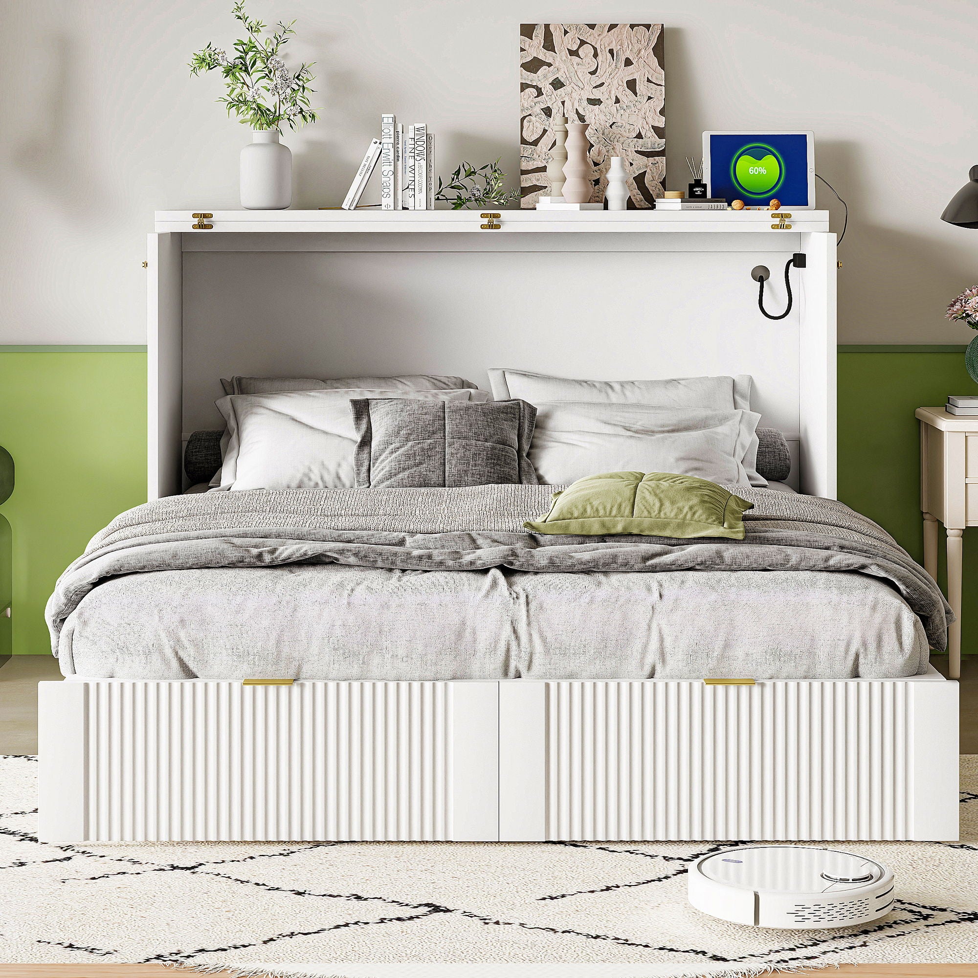 Murphy Bed With Drawer And A Set Of Sockets &amp; USB Ports, Pulley Structure Design
