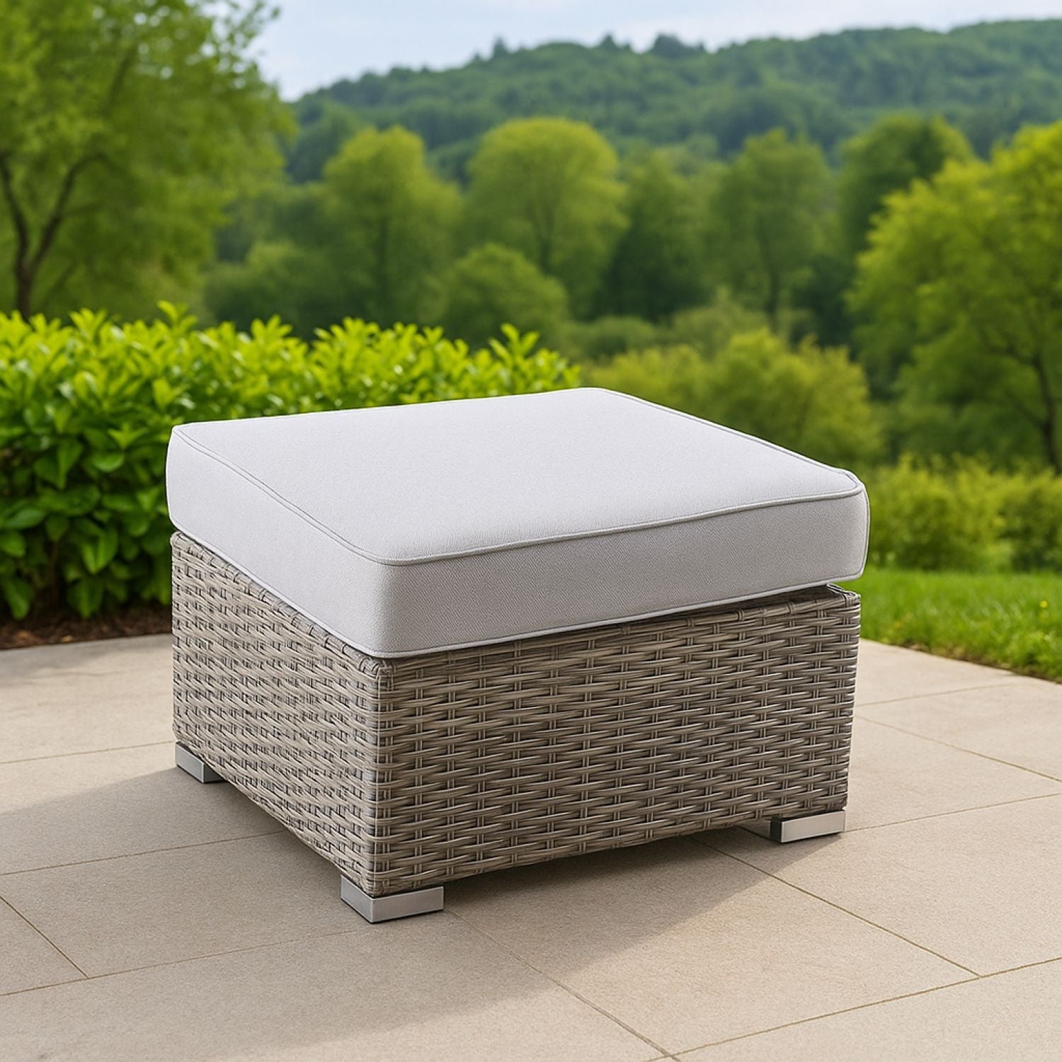 Outdoor Ottoman With Cushion - Gray