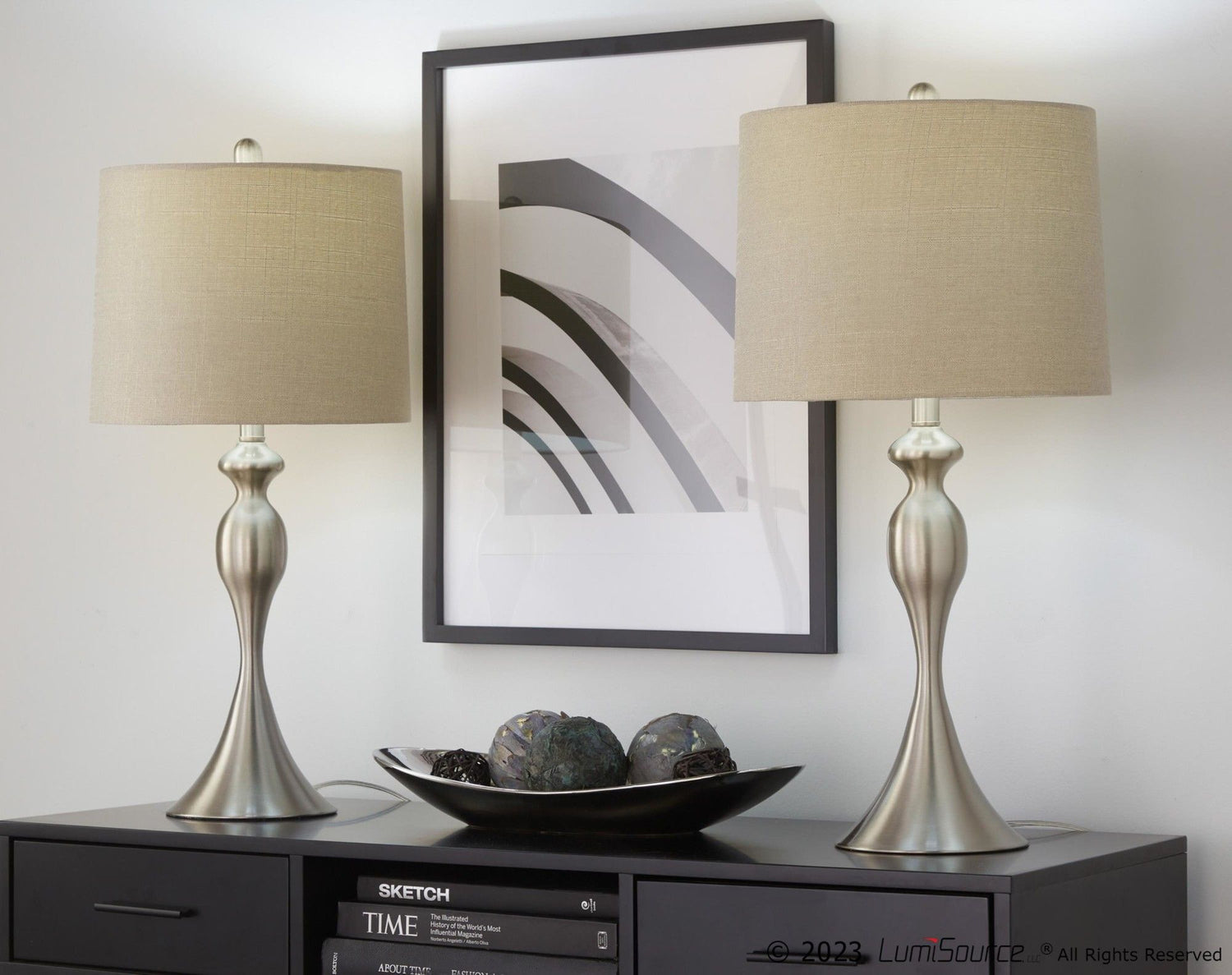 Ashland - Contemporary Table Lamp (Set of 2) - Nickel / Light Gray