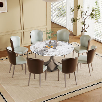 Modern Round Dining Table With 360° Rotating Lazy Susan Scratch &amp; Chairs