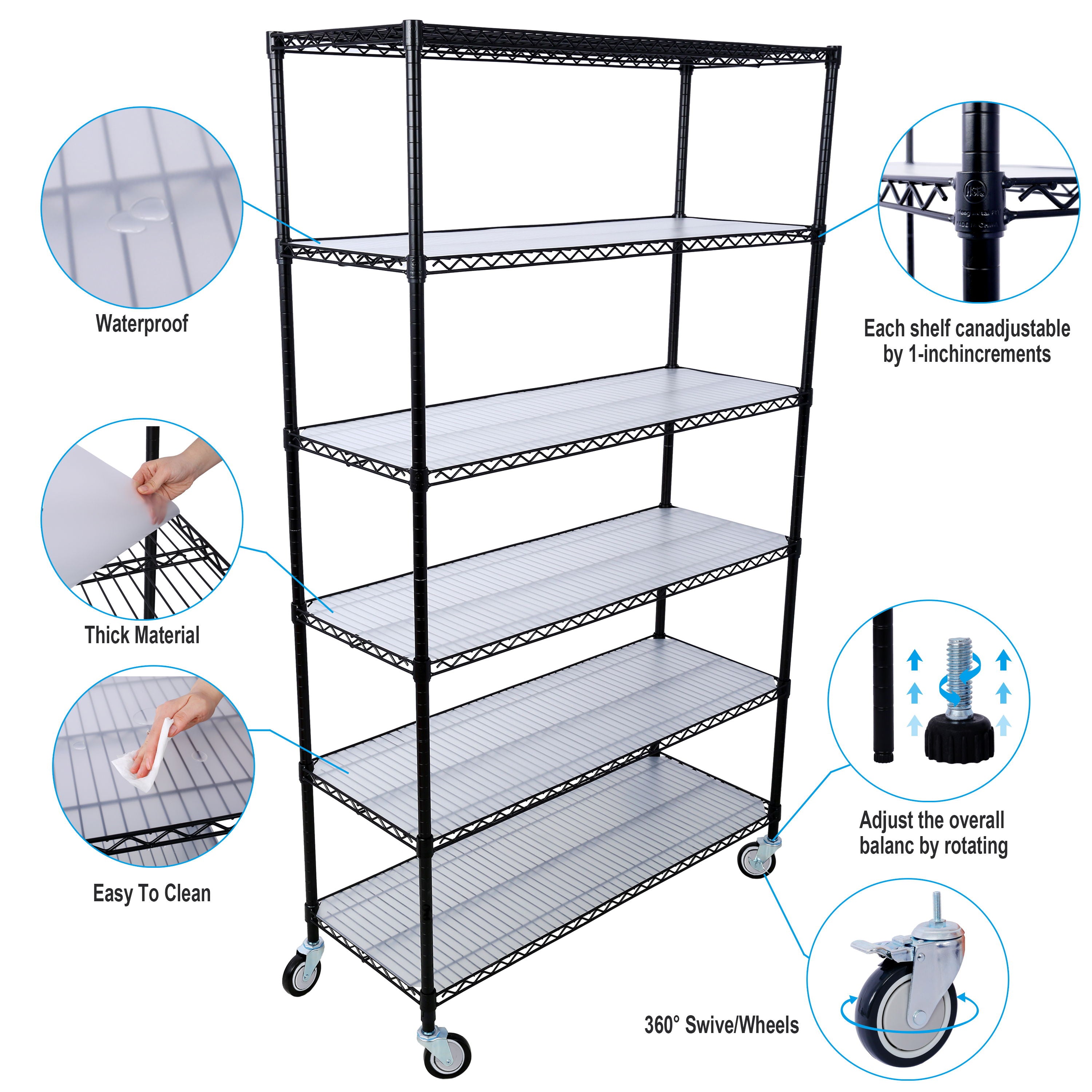 6 Tier 6000Lbs Capacity Nsf Metal Shelf Wire Shelving Unit, Heavy Duty Adjustable Storage Rack With Wheels &amp; Shelf Liners For Commercial Grade Utility Steel Storage Rack