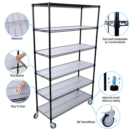 6 Tier 6000Lbs Capacity Nsf Metal Shelf Wire Shelving Unit, Heavy Duty Adjustable Storage Rack With Wheels &amp; Shelf Liners For Commercial Grade Utility Steel Storage Rack