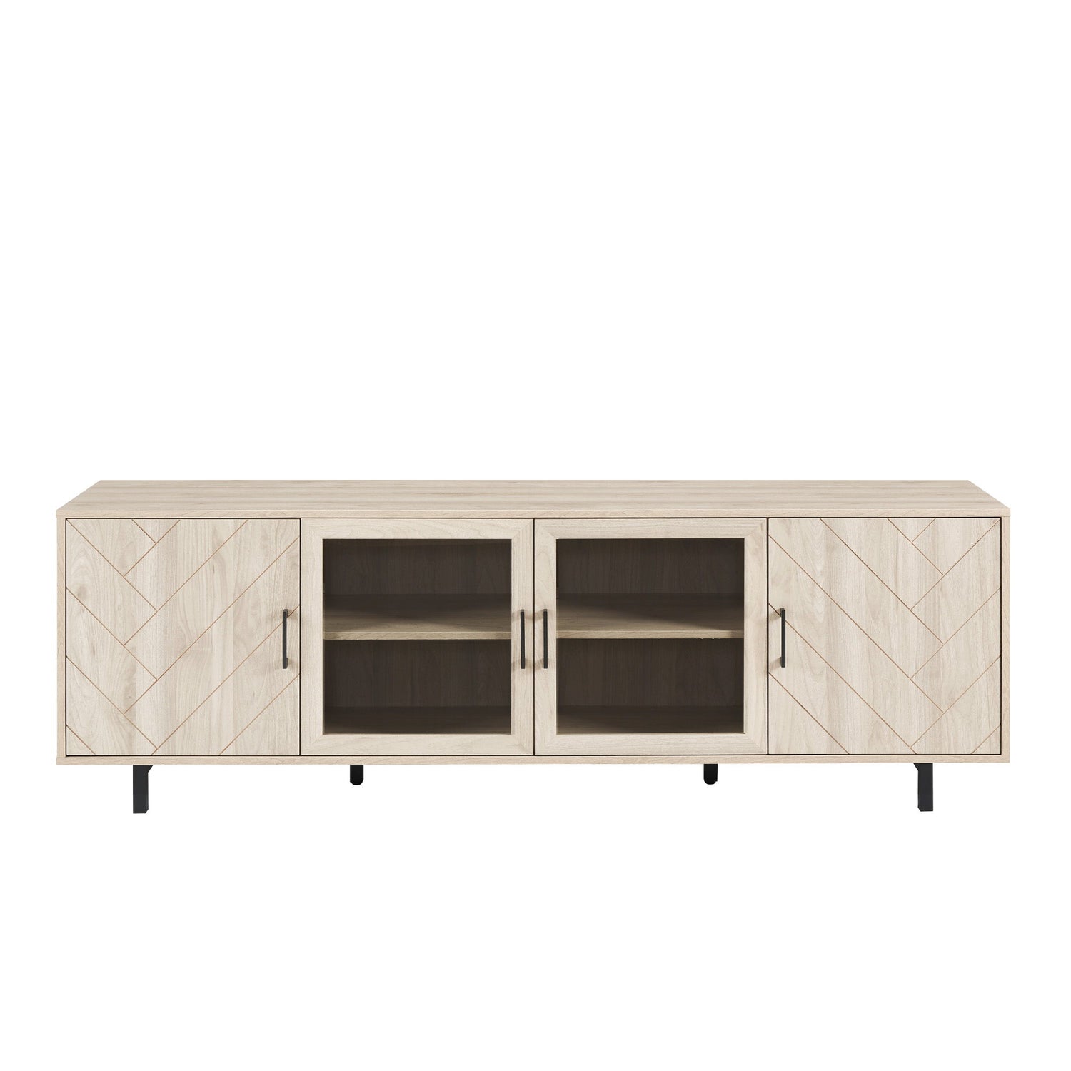 Modern Scandinavian 4 Door Herringbone 70&quot; TV Stand For TVs Up To 80&quot;