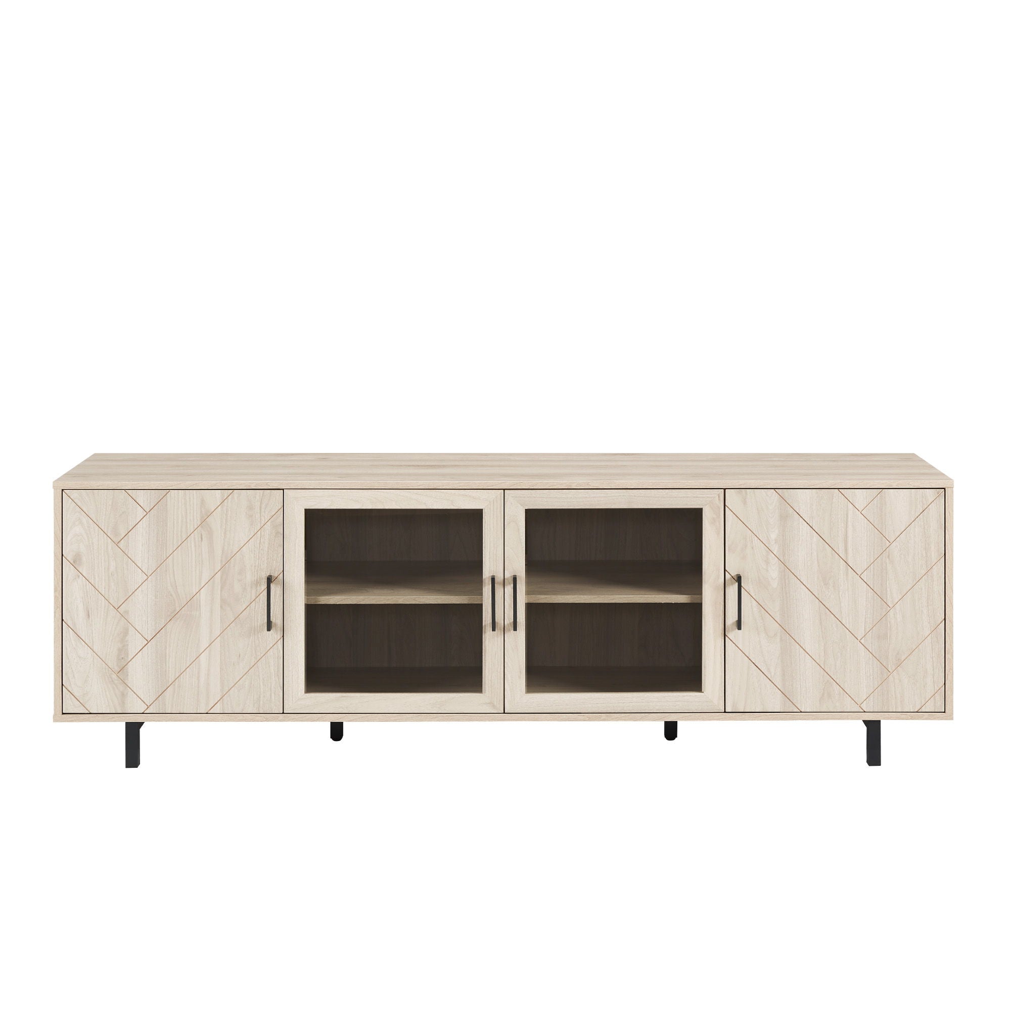 Modern Scandinavian 4 Door Herringbone 70&quot; TV Stand For TVs Up To 80&quot;