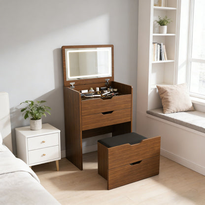 Vanity Desk With Lighted Mirror &amp; Stool
