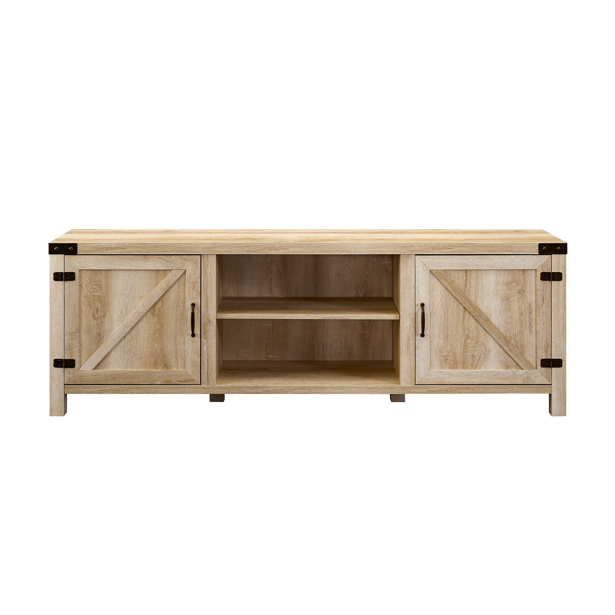Rustic Farmhouse Double Barn Door 70&quot; TV Stand For 80&quot; TVs With Center Shelves
