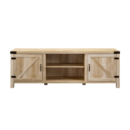 Rustic Farmhouse Double Barn Door 70&quot; TV Stand For 80&quot; TVs With Center Shelves