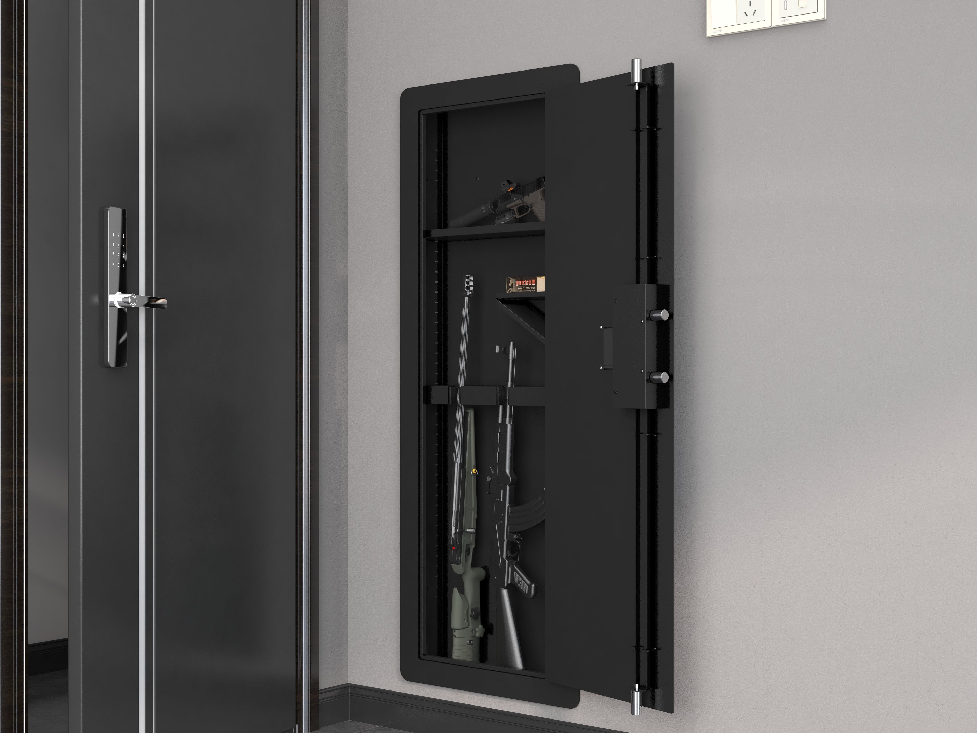 Wall Gun Safe, Gun Safes For Home, Gun Safes &amp; Cabinets, Wall Safes Between The Studs, Quick Access Rifle Safe With Removable Shelf And Digital Keypad
