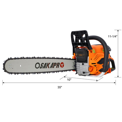 62Cc Gas Powered Chainsaw 20&quot; 2 Cycle Petrol Handheld Chain Saw Epa Compliant Aluminium - Orange