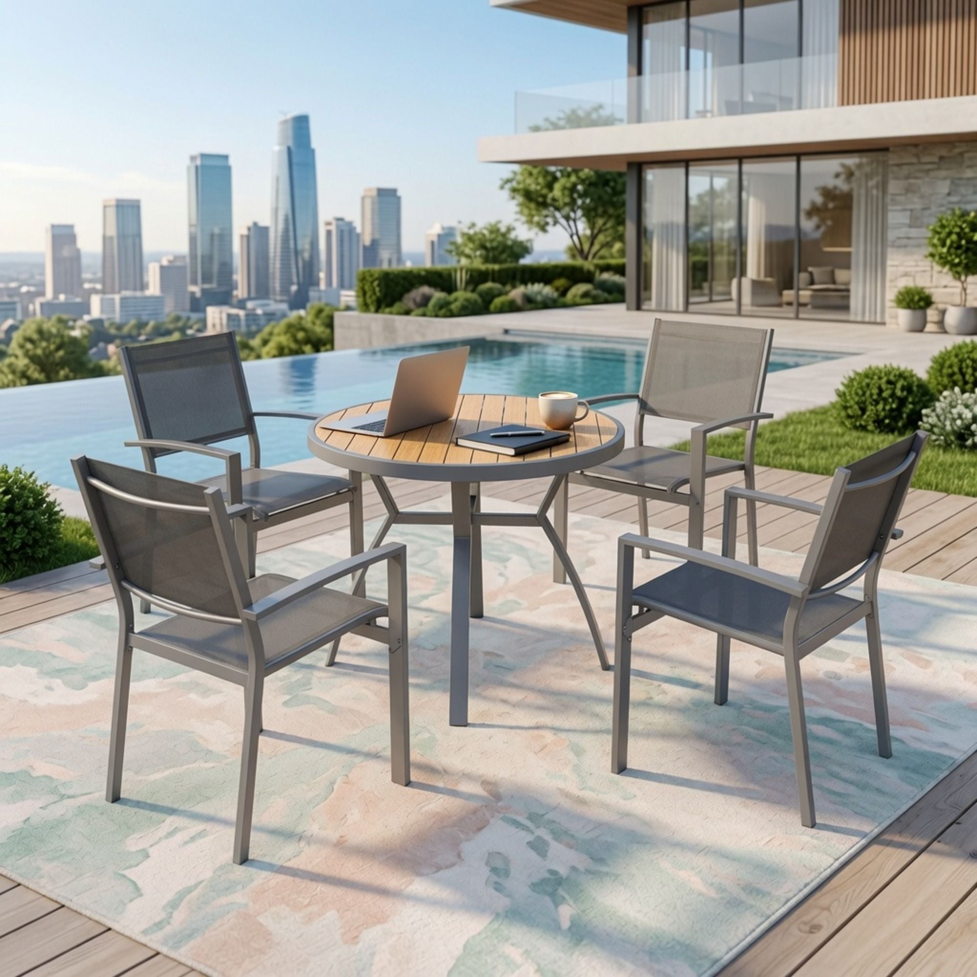 5 Piece Patio Dining Set &amp; Table And Chairs For Outdoor Use - Gray