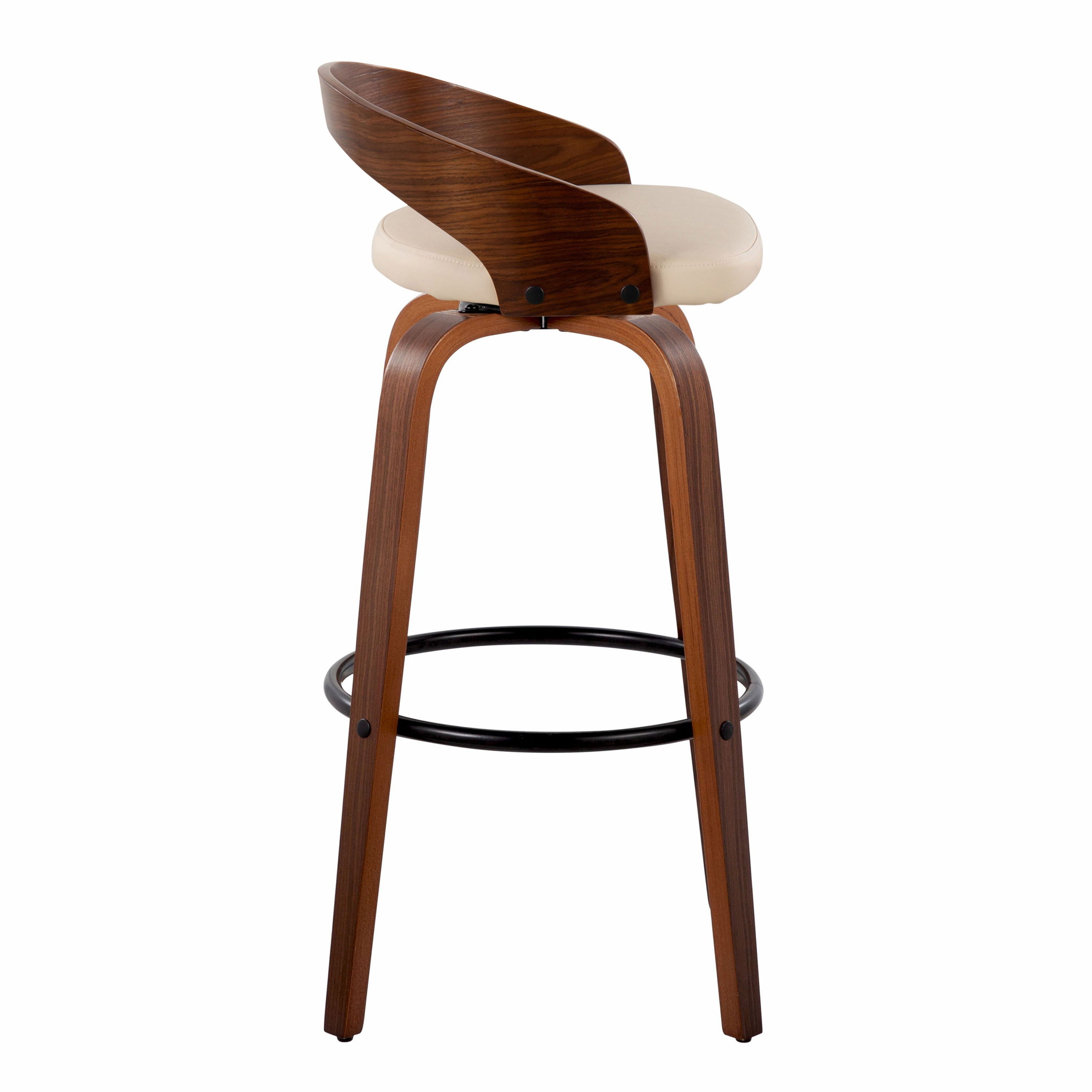Grotto - Mid Century Modern Fixed Height Barstool &amp; Swivel With Round Footrest (Set of 2)