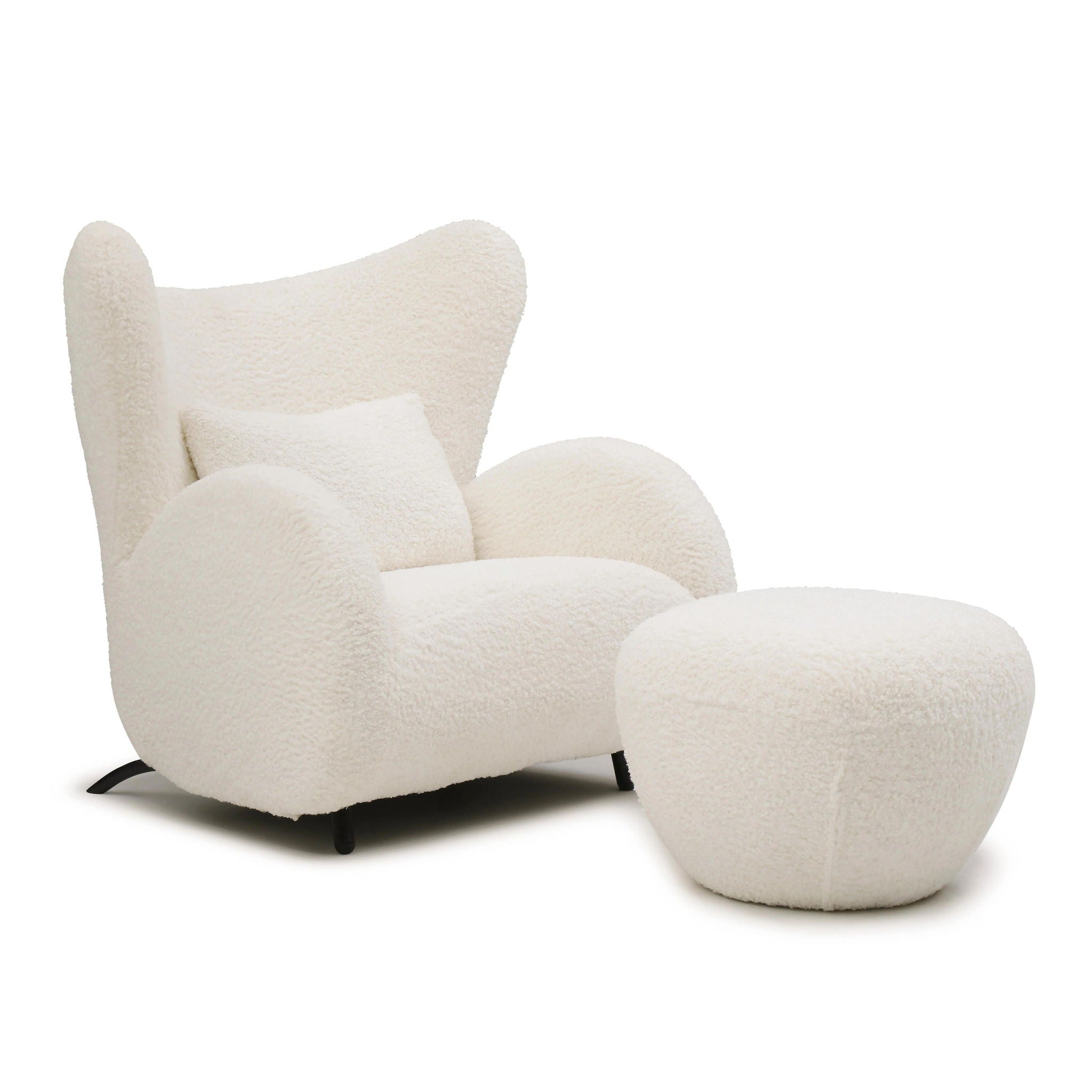 Wingback Armchair &amp; Ottoman Combo For Living Room - White