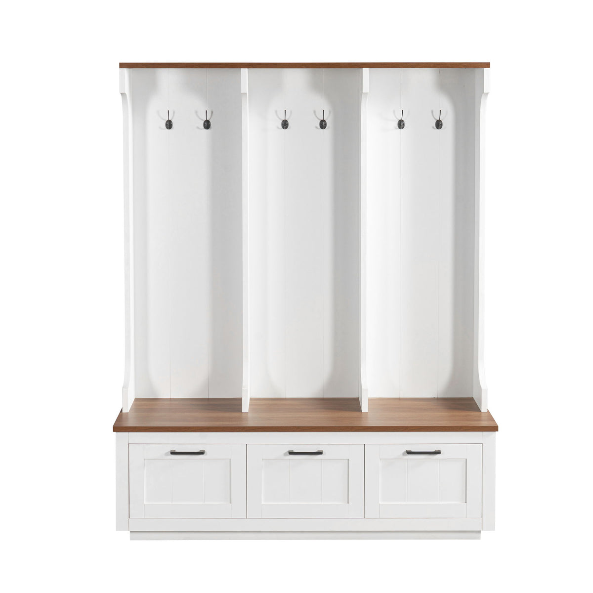 Hall Tree With Bench And Shoe Storage, 3 Large Drawers, Open Storage Shelves &amp; Hooks