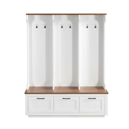 Hall Tree With Bench And Shoe Storage, 3 Large Drawers, Open Storage Shelves &amp; Hooks