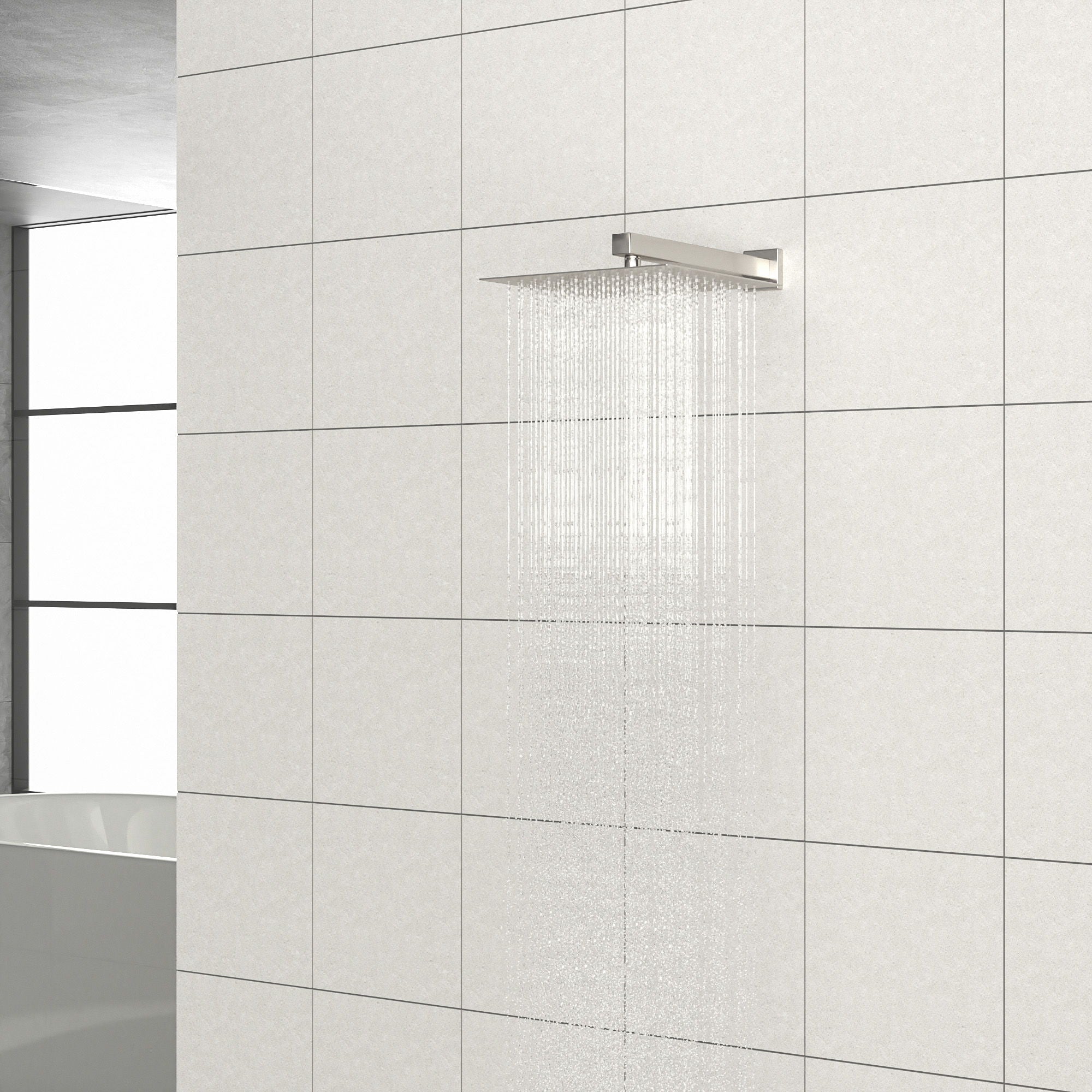 16" Square Rainfall Shower Head Fixed Wall Mount With Full Body Coverage &amp; Self Cleaning Silicone Nozzles