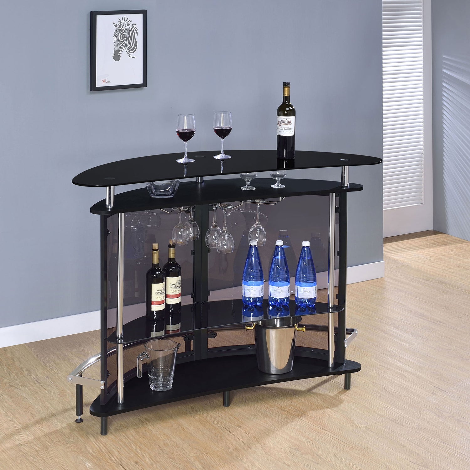 Strick &amp; Bolton - Freestanding Glass Top Home Bar Wine Cabinet With Panels - Black