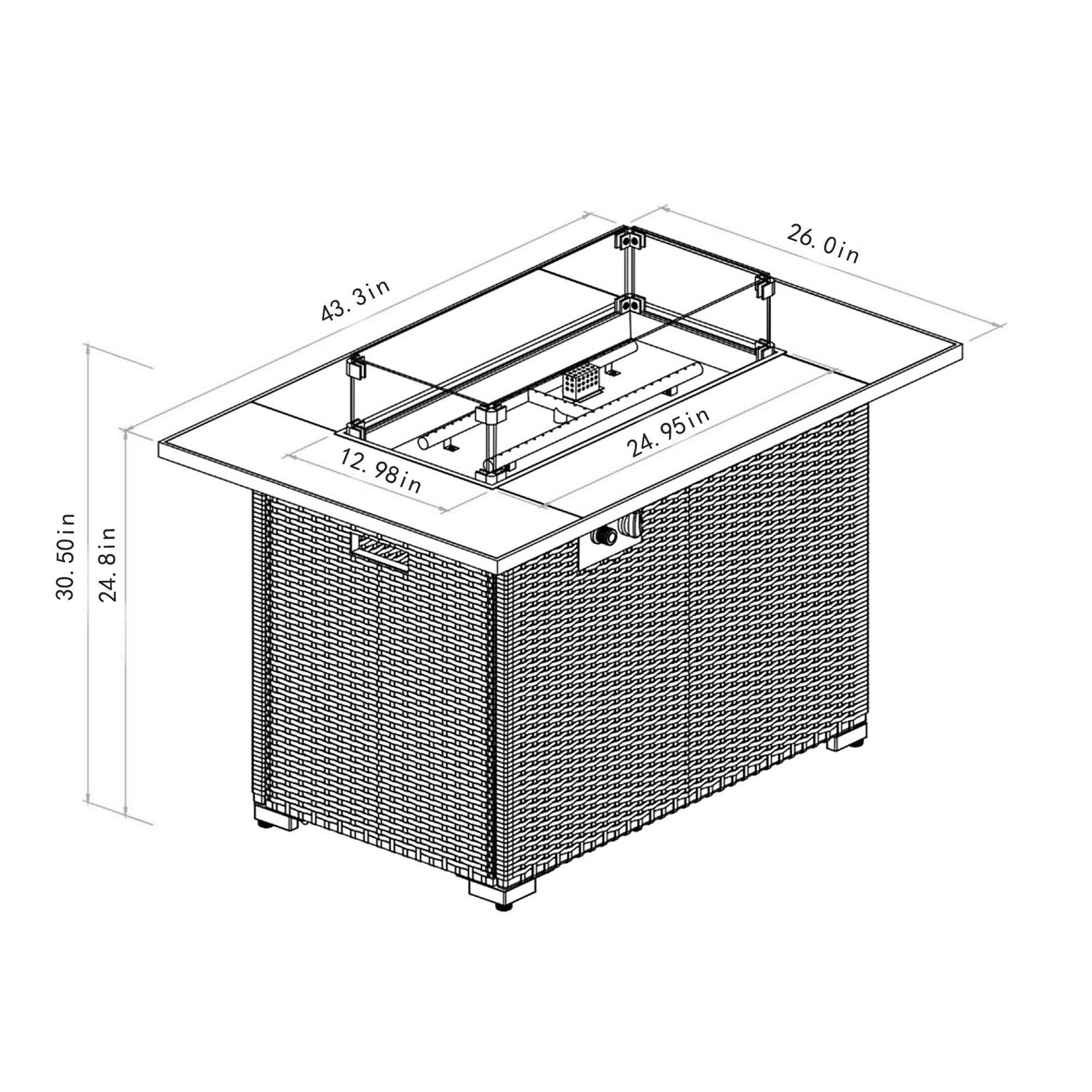 44&quot; Outdoor Fire Pit Table, Propane Fire Table With Ceramic Tabletop Gas Fire Table - Espresso
