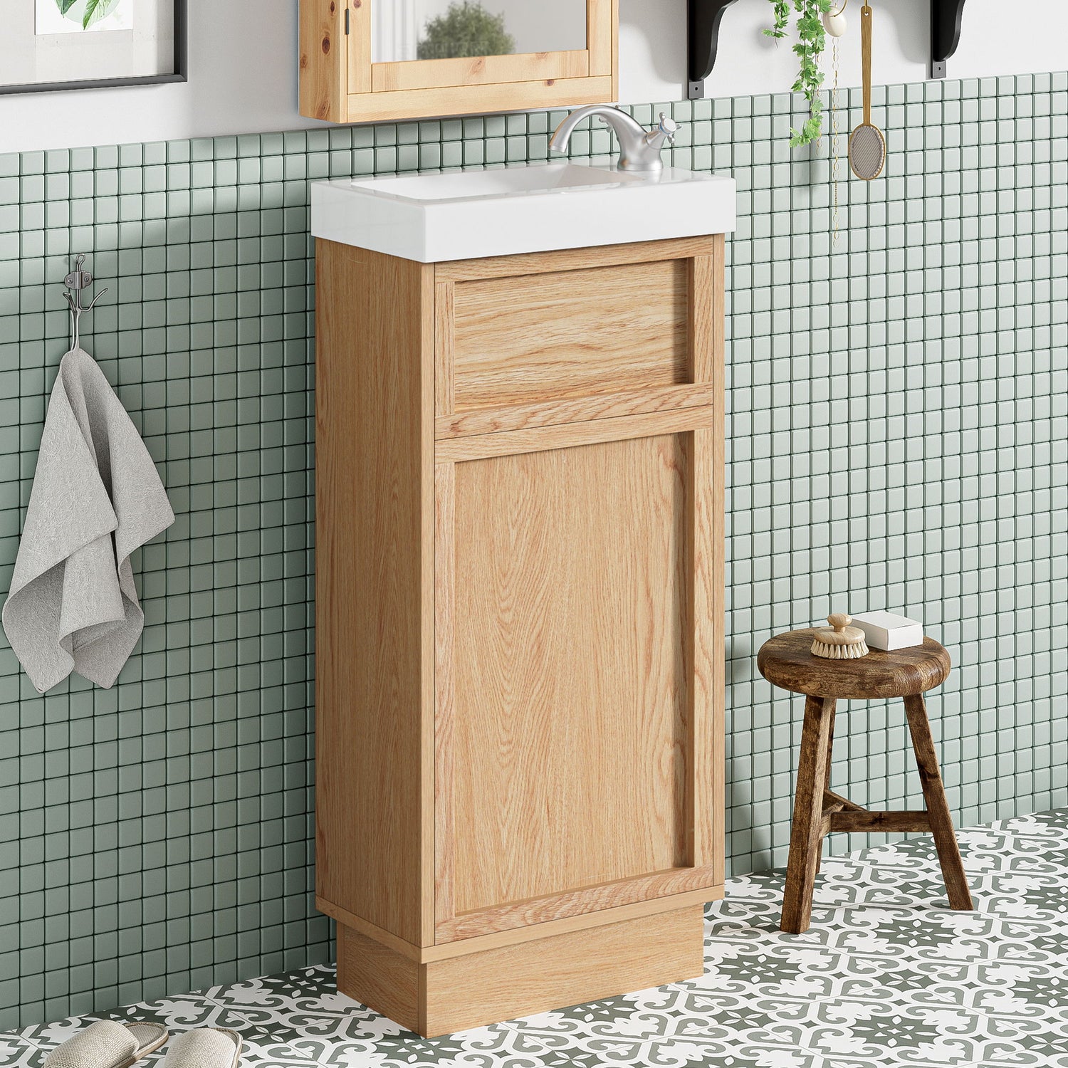 15.75&quot; Bathroom Vanity With Reversible Resin Sink And Cabinet - Wood