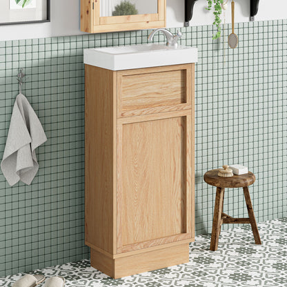 15.75&quot; Bathroom Vanity With Reversible Resin Sink And Cabinet - Wood