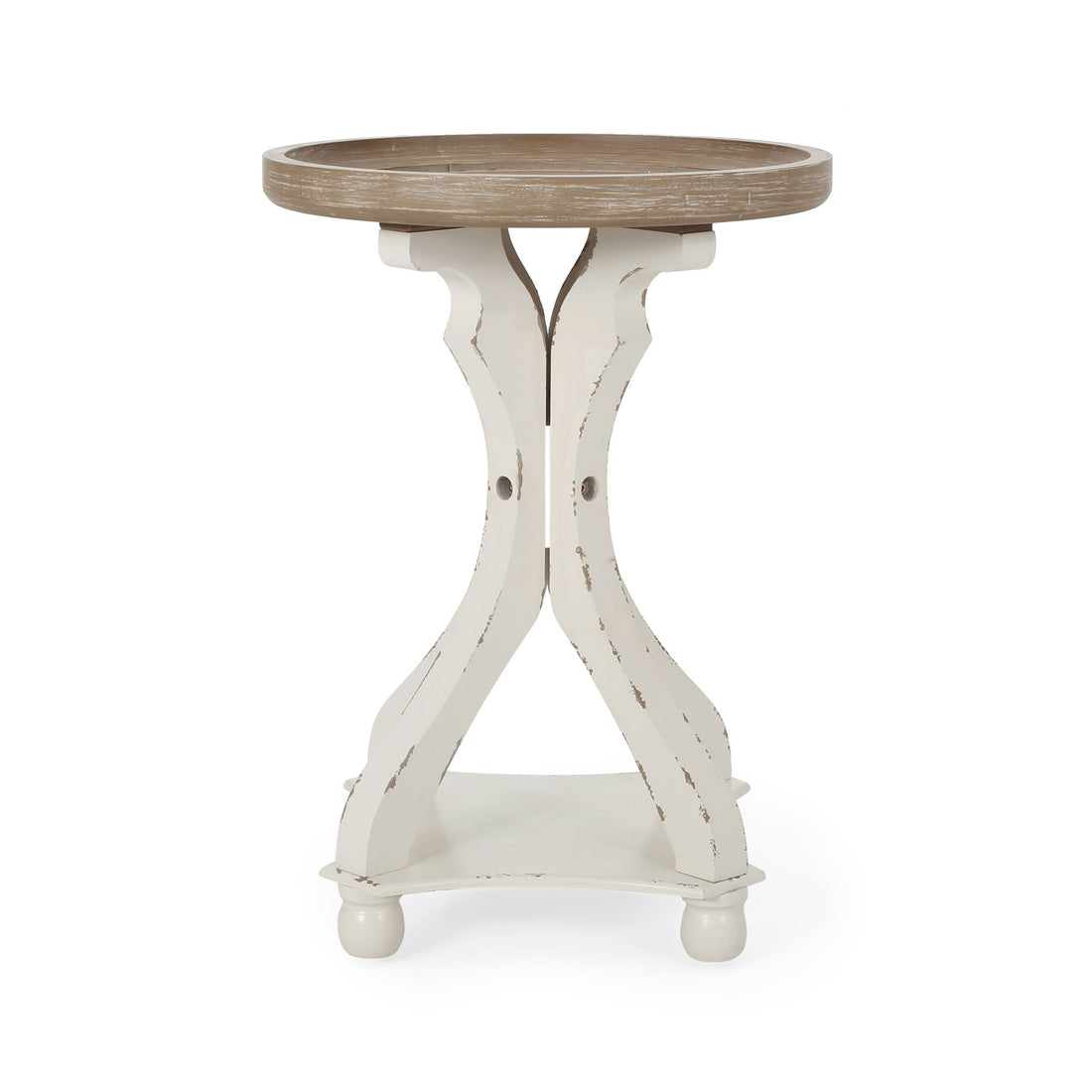 Rustic French Country Accent Table With Hourglass Firwood Base And Lipped Top